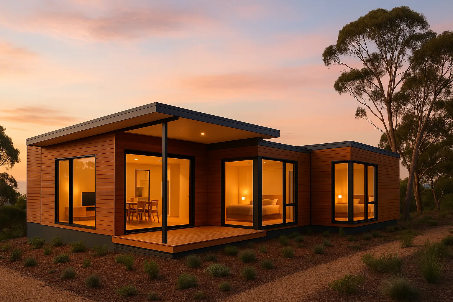 Architect-designed Formhaus modular home on a landscaped site